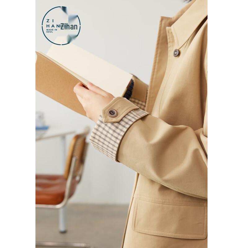ZIHAN Women's Khaki Long Lapel Trench Coat