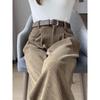 Damen Off-White Cord & Samt High-Waist Hose - Herbst/Winter Lässiger Chenille Weitbein-Stil