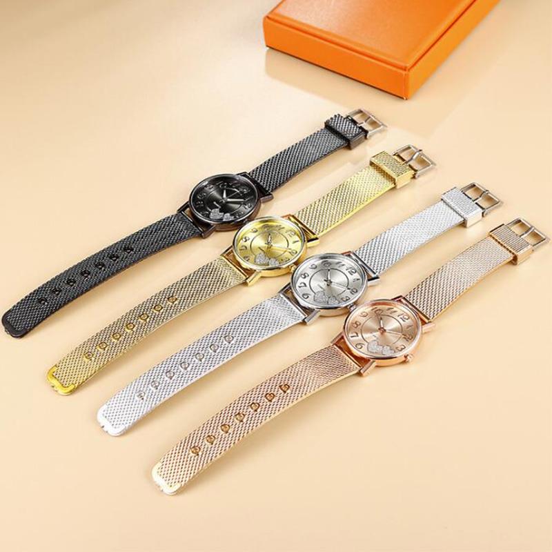 Damenuhr, Mesh-Doppelherz-Zifferblatt, Damenuhr, lässige Quarzuhr