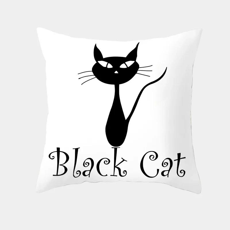 Cute Cartoon Cat Cushion Cover Creative Black White Naughty Cat Pillow Case Home Textiles Decorative Pillow Cover For Sofa