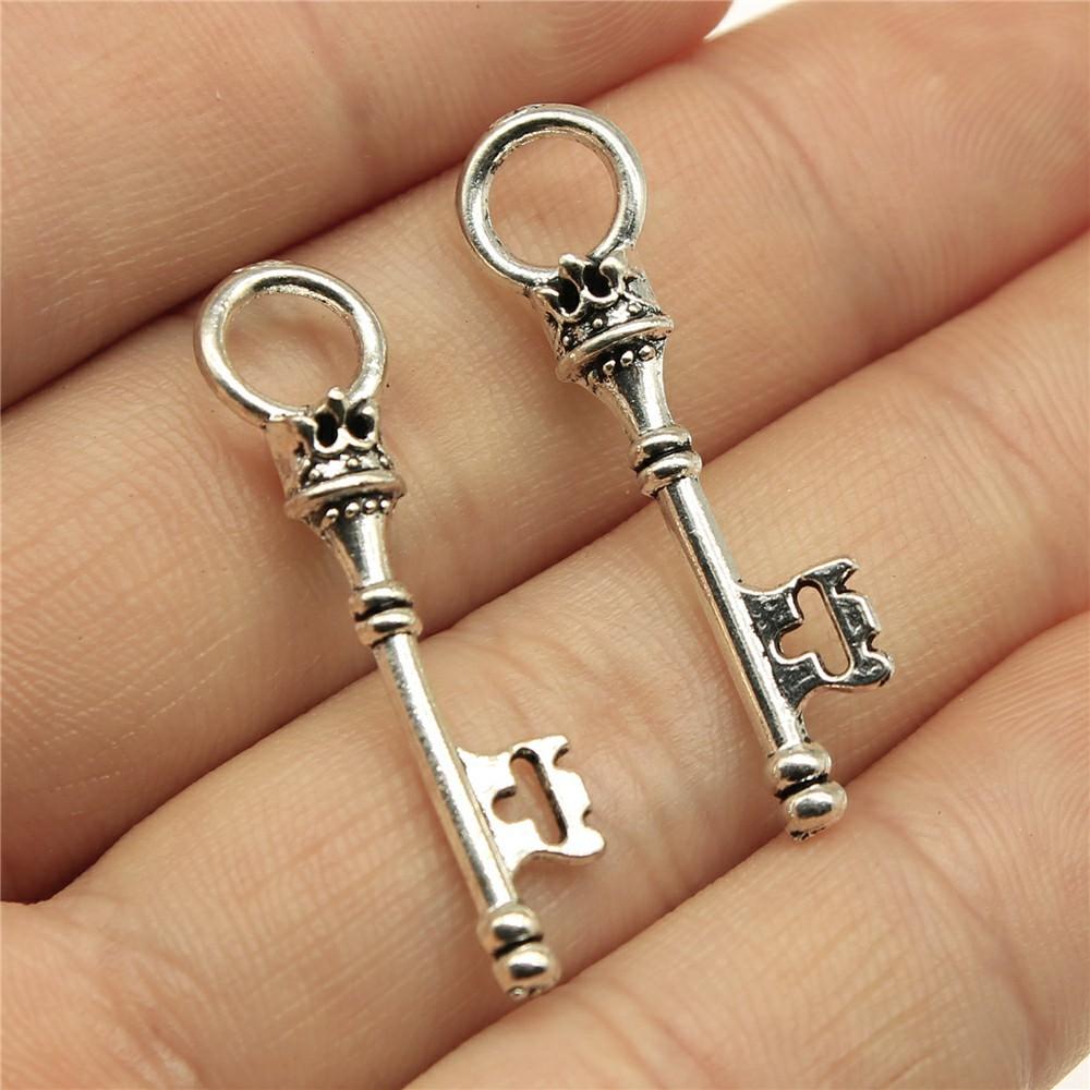 10pcs Antique Silver Color Vintage Key Charm Pendants Jewelry Accessories Retro Key Charms For Jewelry Making DIY