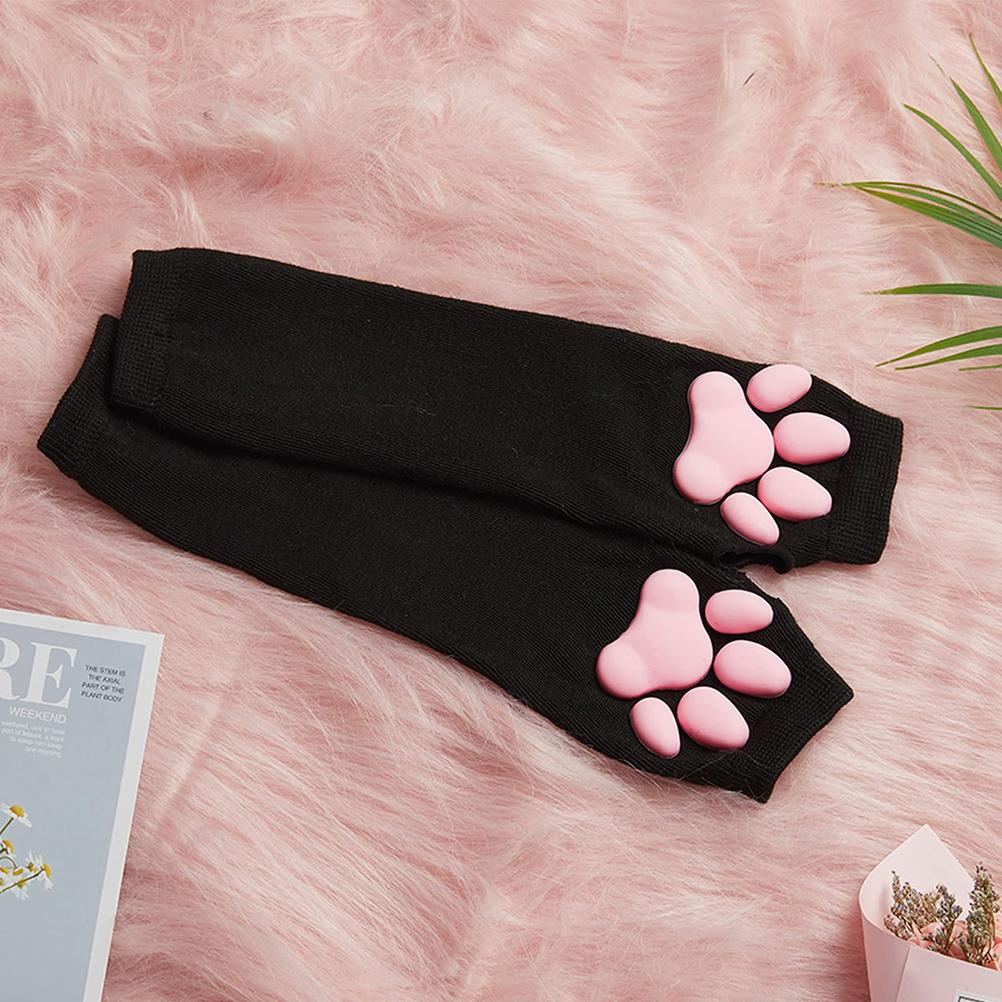 Kawaii Cat Paw Mittens Gloves Cute Soft 3D Toes Beans Fingerless Gloves Cat Claw Paws Pads Sleeves Cat Cosplay