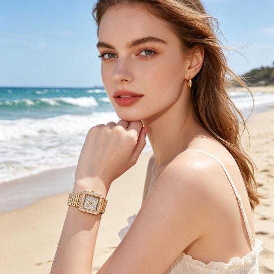 Women's Rhinestone Bracelet Watch Alloy Quartz Wristwatch with Densely Set Crystals, Scratch-resistant Mineral Glass Watch for Office Party Date