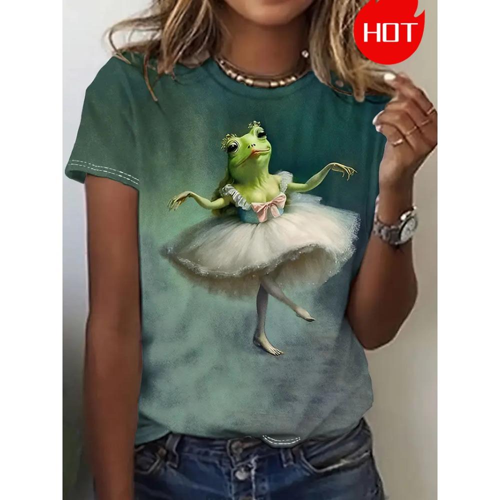 Fun Frog Pattern 3D Printed Women T-shirt Summer Casual Daily Street Short Sleeve T-shirt Cute Animal Graphic Kids Men Top Tees