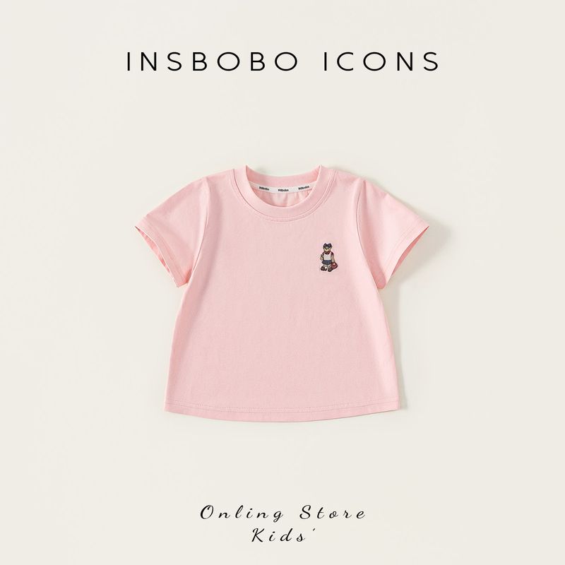 [Teddy Bear Series] Insbobo Girls  T-Shirt Short-Sleeved 2026 New Baby Summer Clothes, Beautiful Tops for Girls Pink 80