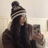 Autumn and Winter Red Christmas Hairball Snowflake Warm Knitted Wool Hat Sweet and Cute Hair Curled Edge Cold Hat