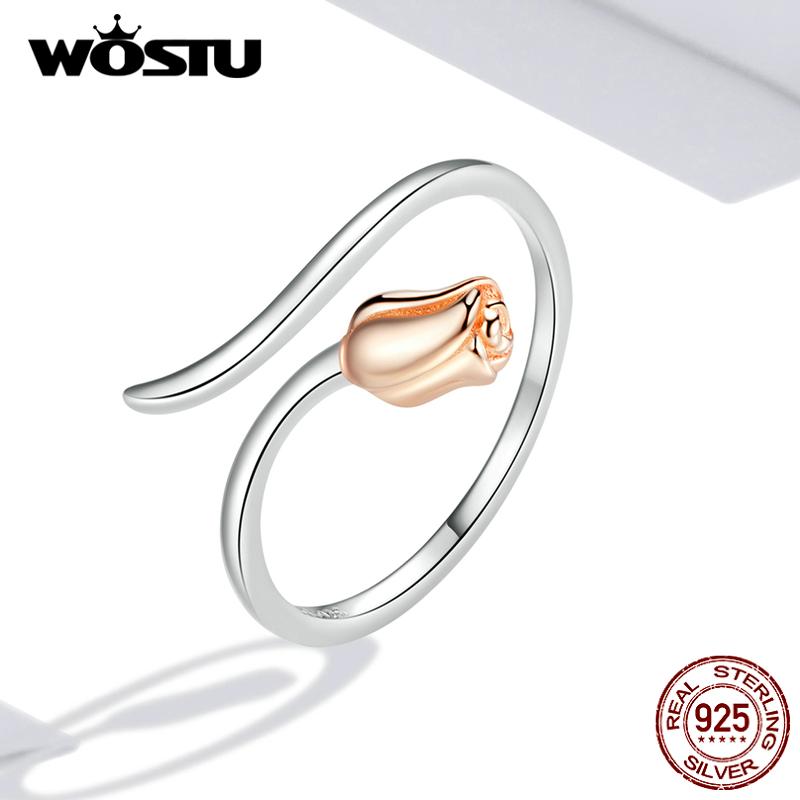 WOSTU Justerbar Rose Finger Rins 925 Sterling Sølv Vintage Platinum Ring for kvinner Romantisk Valentinsdag gave