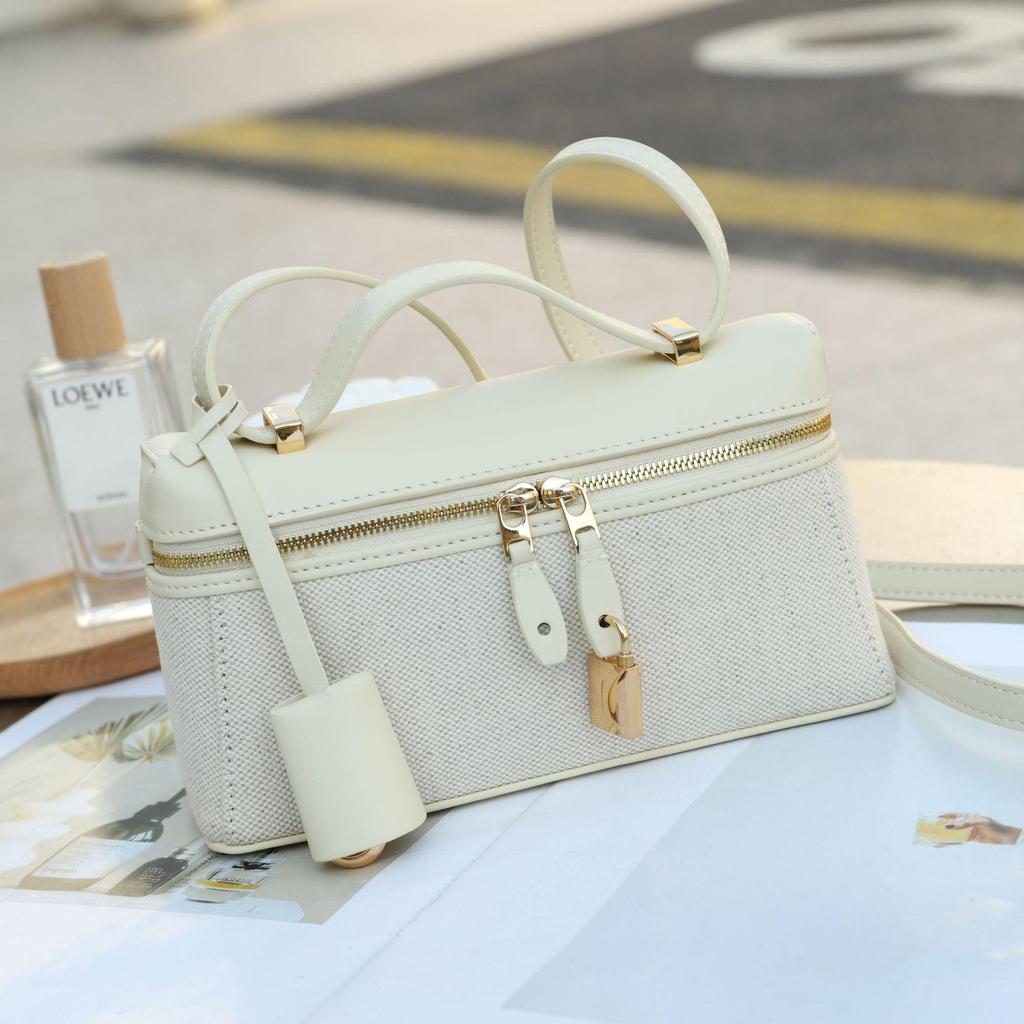 2025 Women's Genuine Leather and Canvas Handbag - Fashionable and Simple Lunch Box Bag