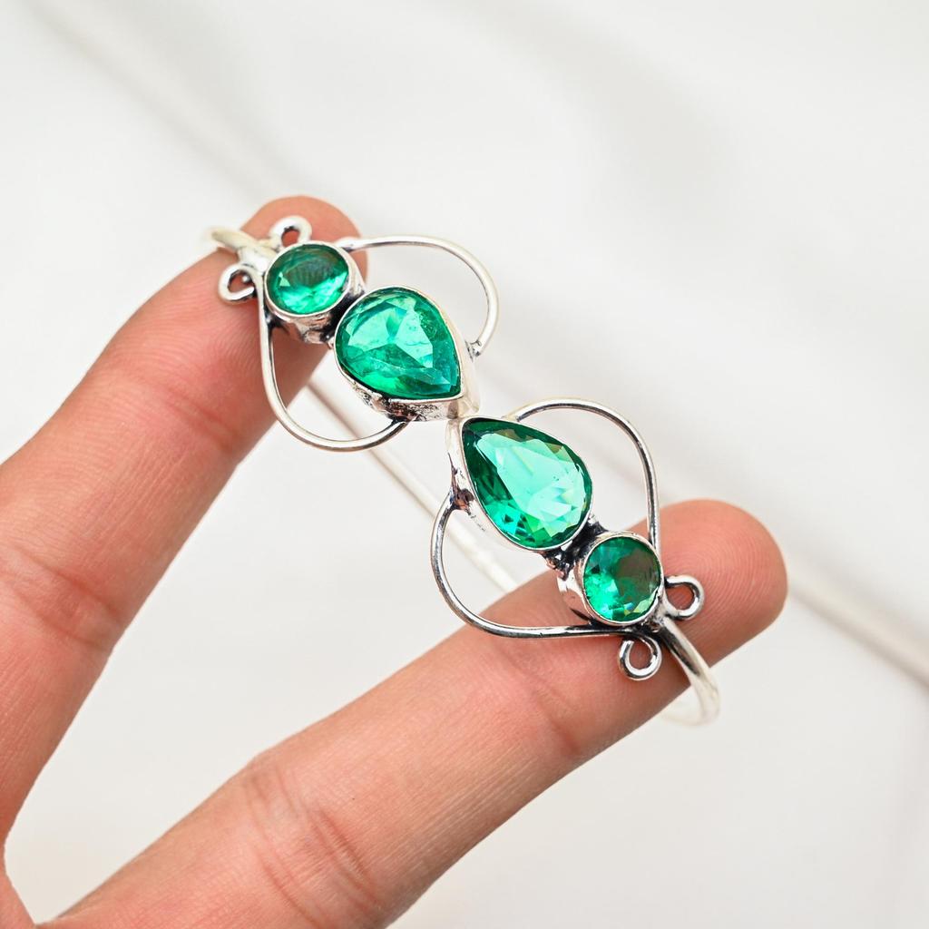 Indicolite Cuff Bracelet Real Gemstone Bangle, 925 Sterling Silver Cuff Bracelet Handmade Jewelry, Adjustable Bangle For Gift Women Jewelry