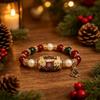 Hand-Painted Christmas Tree Beaded Bracelet - Women's Elastic Holiday Gift