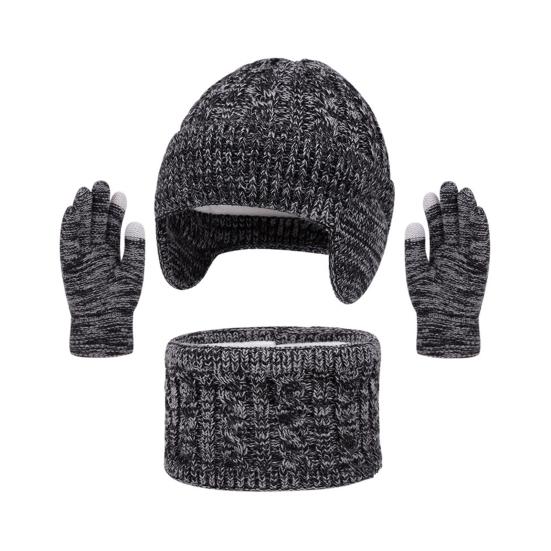 3Pcs/Set Kids Hat Scarf Gloves Set Colorful Twist Texture Hat Thickened Plush Lining Neck Gaiter Knitted Gloves Set