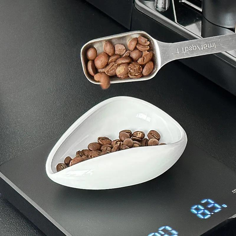 Coffee Beans Dose Tray Pottery/Walnut Wood Weighing Bean Tea Dish Coffee Powder Measuring Cup Coffee Accessories for Cafe Home