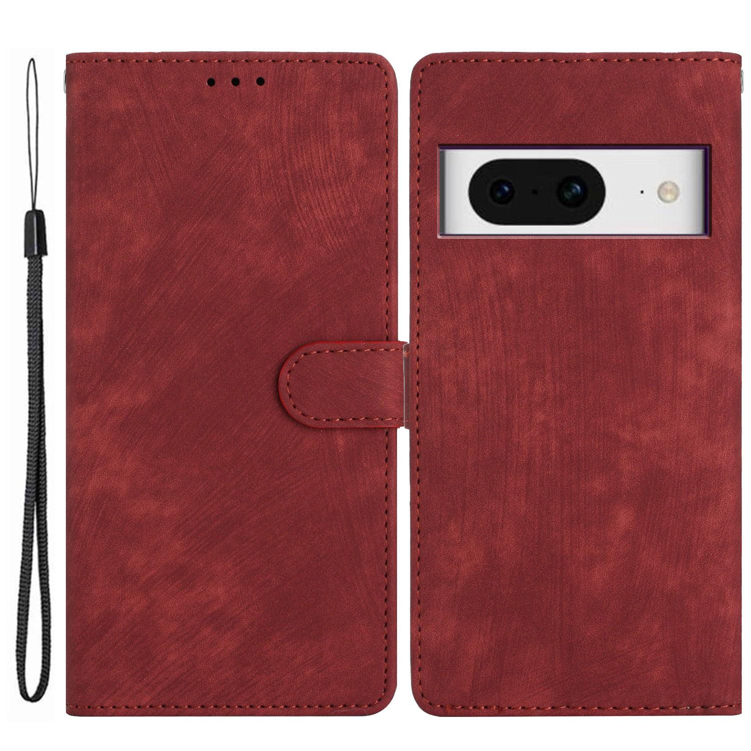 

For Google Pixel 8 Solid Color Skin-touch Stand Leather Wallet Cover Cell Phone Case Red