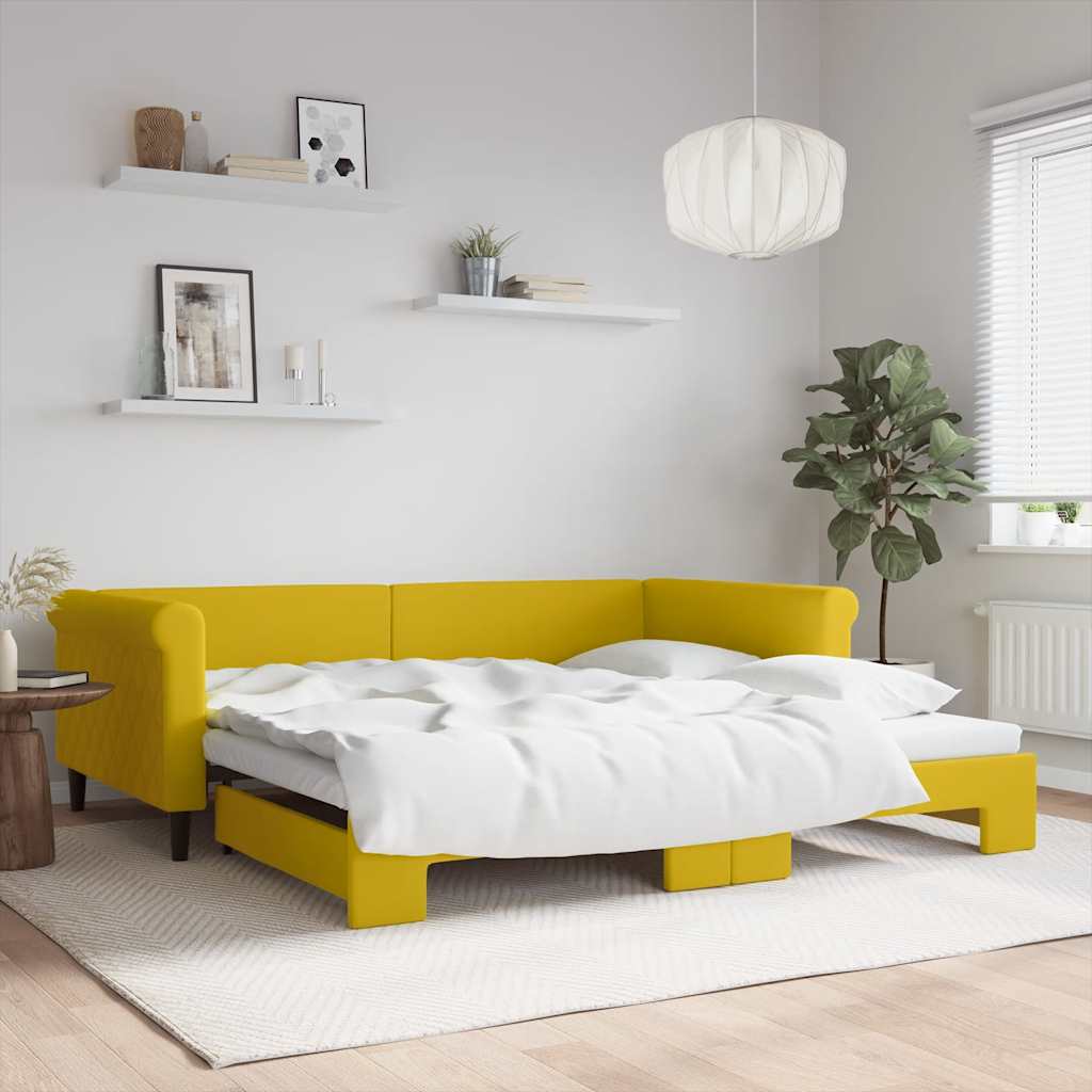 Pull Out Daybed Yellow 100x200 Cm Velvet