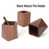 Black Walnut Wooden Square Desk Pen Holder
