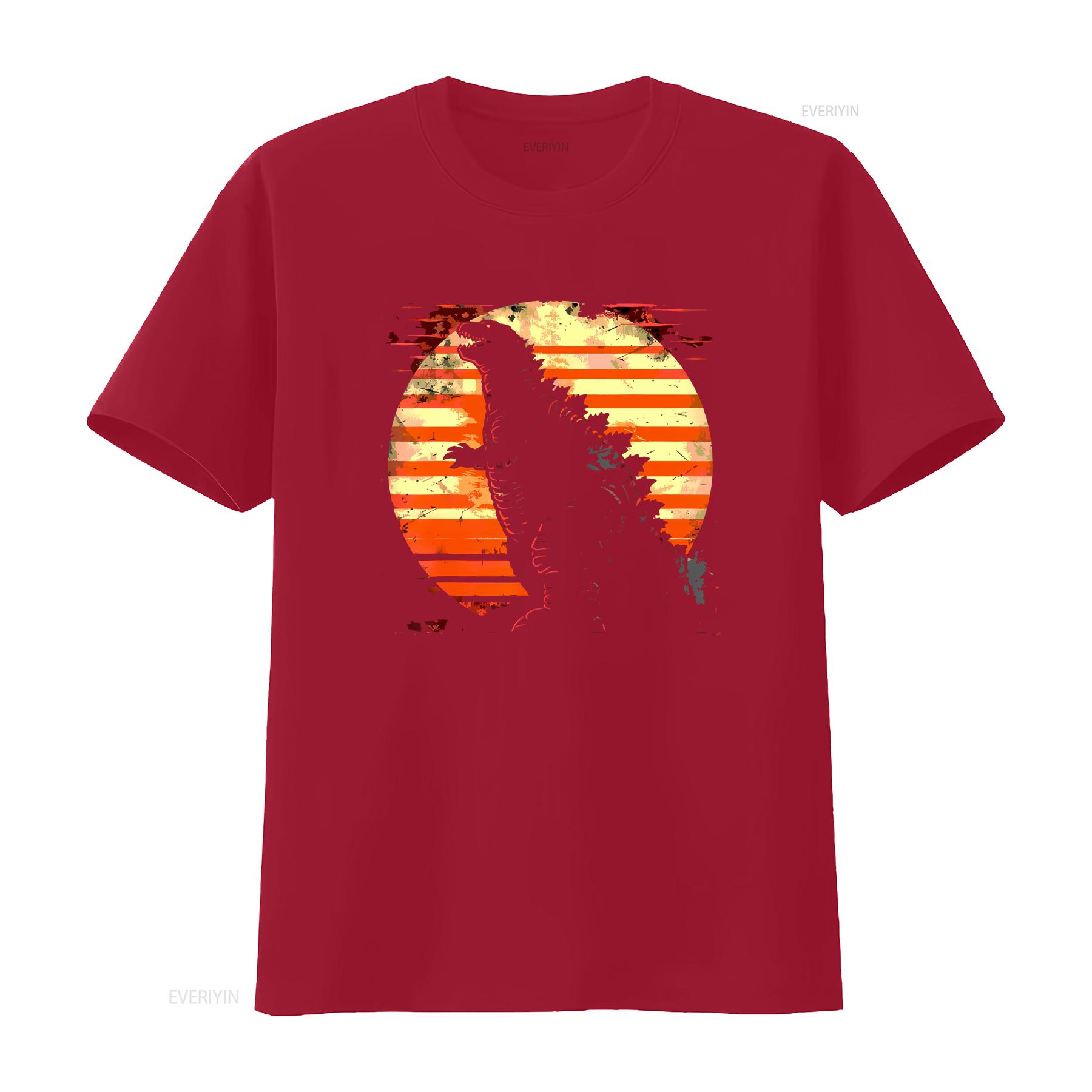 Japanese Radioactive Lizard Silhouette Against Retro Sunset T Shirt vintage Washed graphic Comfortable Top For Everyday Wear S