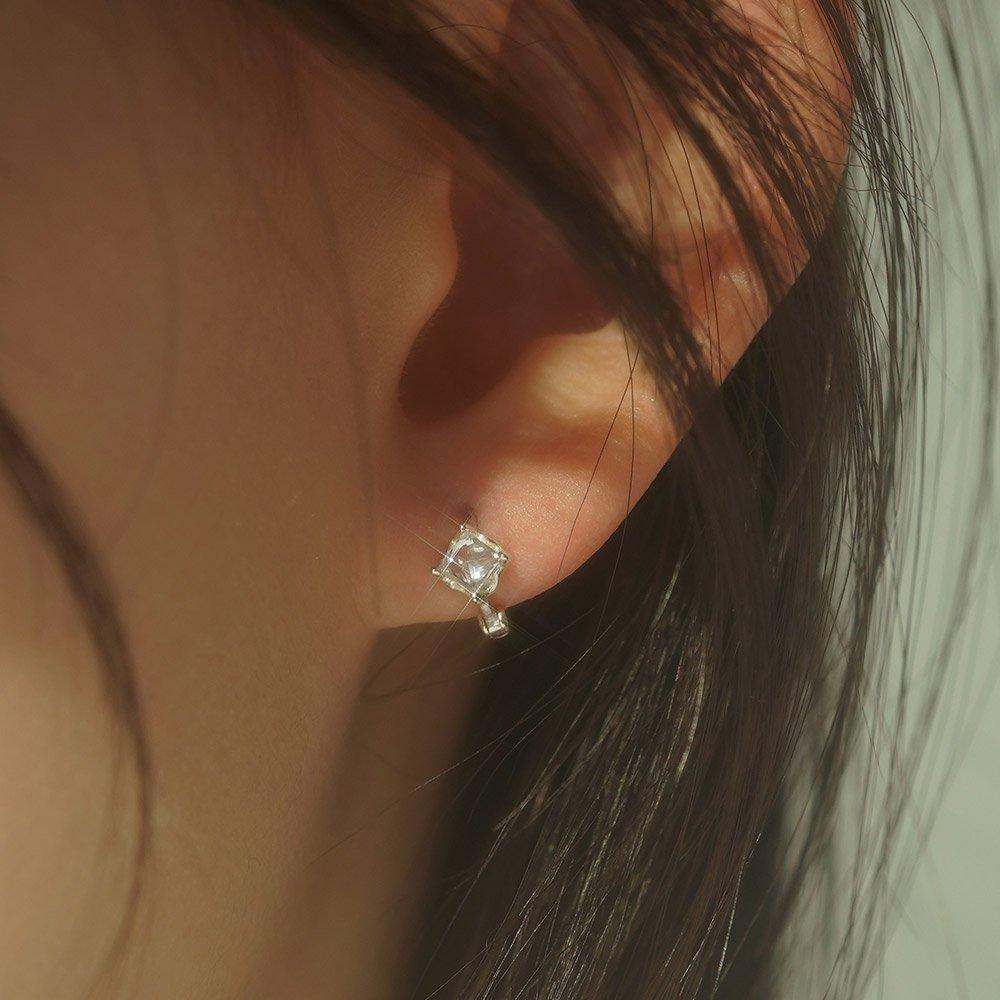 925 Silver Rose Cz One-Touch Hoop Earrings W