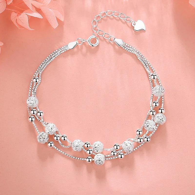 925  Silver Bead Bracelets For Women Korean Designer Double Layer Stars Chain Bracelets Luxury Party Wedding Jewelry