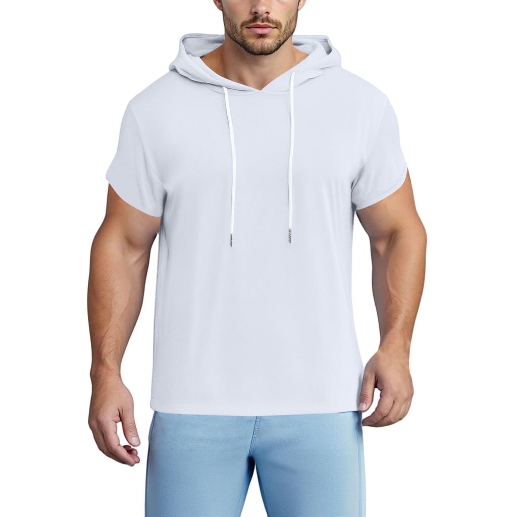 Sommer Herren T-Shirt mit Kapuze und kurzen Ärmeln, lockeres, lässiges Sweatshirt