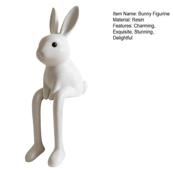 Bunny Figurine Easter Rabbit Sculpture White Rabbit Modern Resin Statue for Desk Cabinet Bookshelf Counter