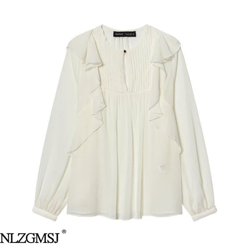 European & American Style Ruffled Layered Decorative Shirt 2026 Large