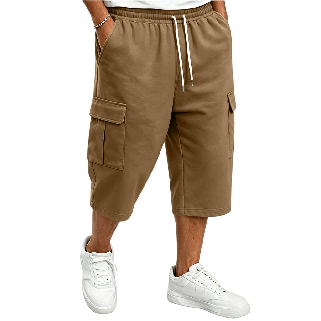 Men's Casual Drawstring Cargo Shorts 7/8 Length for Summer Everyday Wear
