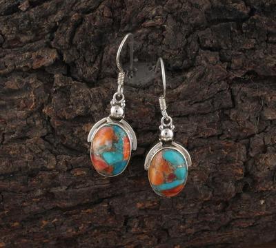 Solid 925 Sterling Silver Earrings Oyster Copper Turquoise Earring Handmade Designer Earring Healing Jewelry