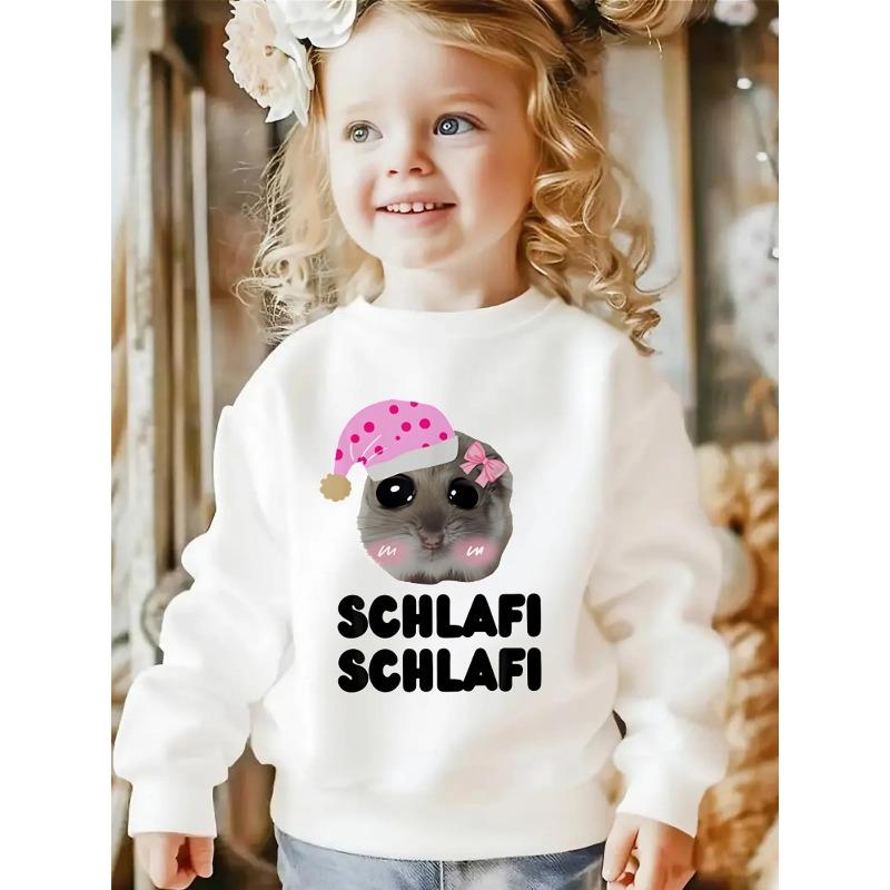 Kids Crewneck Sweatshirt,Cute Hamster in Pink Hat & Bow Graphic Print,Spring Autumn Casual Sports 110 белый