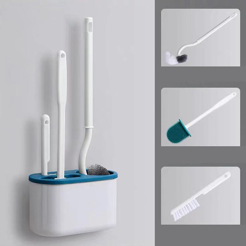 3 In 1 Toilet Brush Wall Mounted Multi-Functional Cleaning Tools With Drain Base Home Wc Bathroom Accessories Set