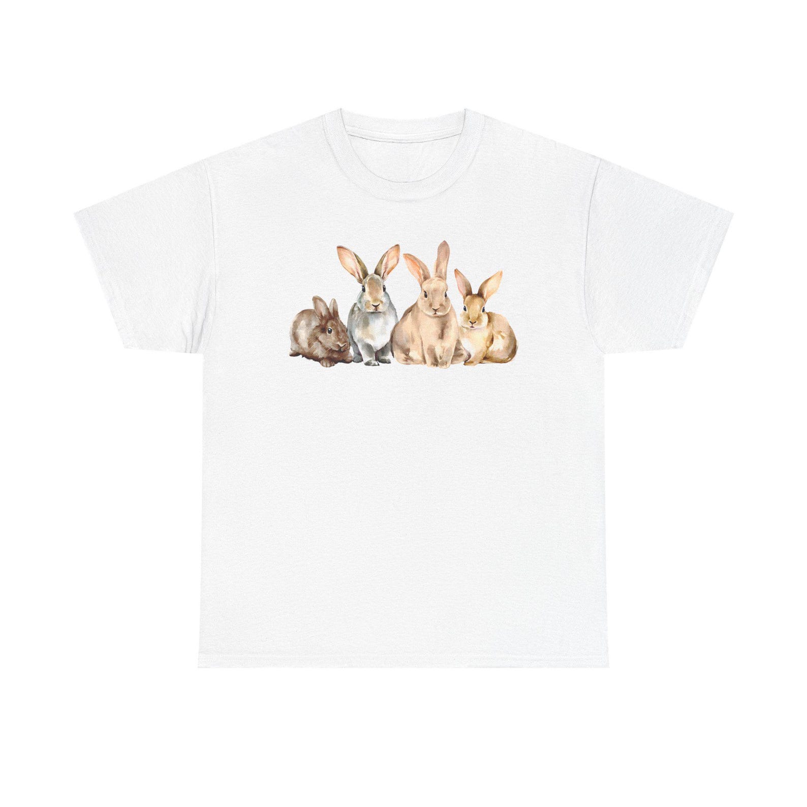 Watercolor Bunny Trio T-Shirt | Nature Lover Cotton Tee 3XL