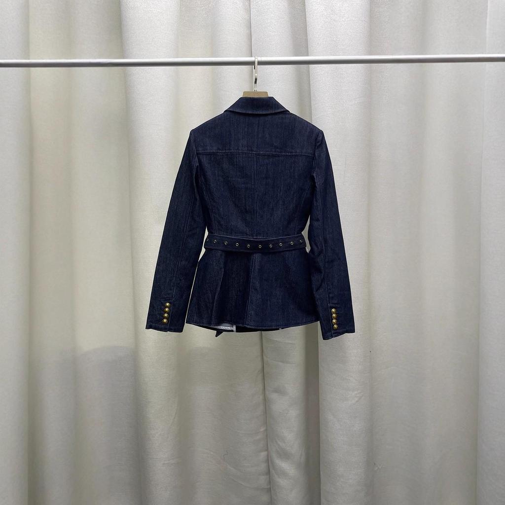 Zhu Zhu Blue Denim Women's Two-Piece Set: Stylish Suit Jacket & Slimming Jeans