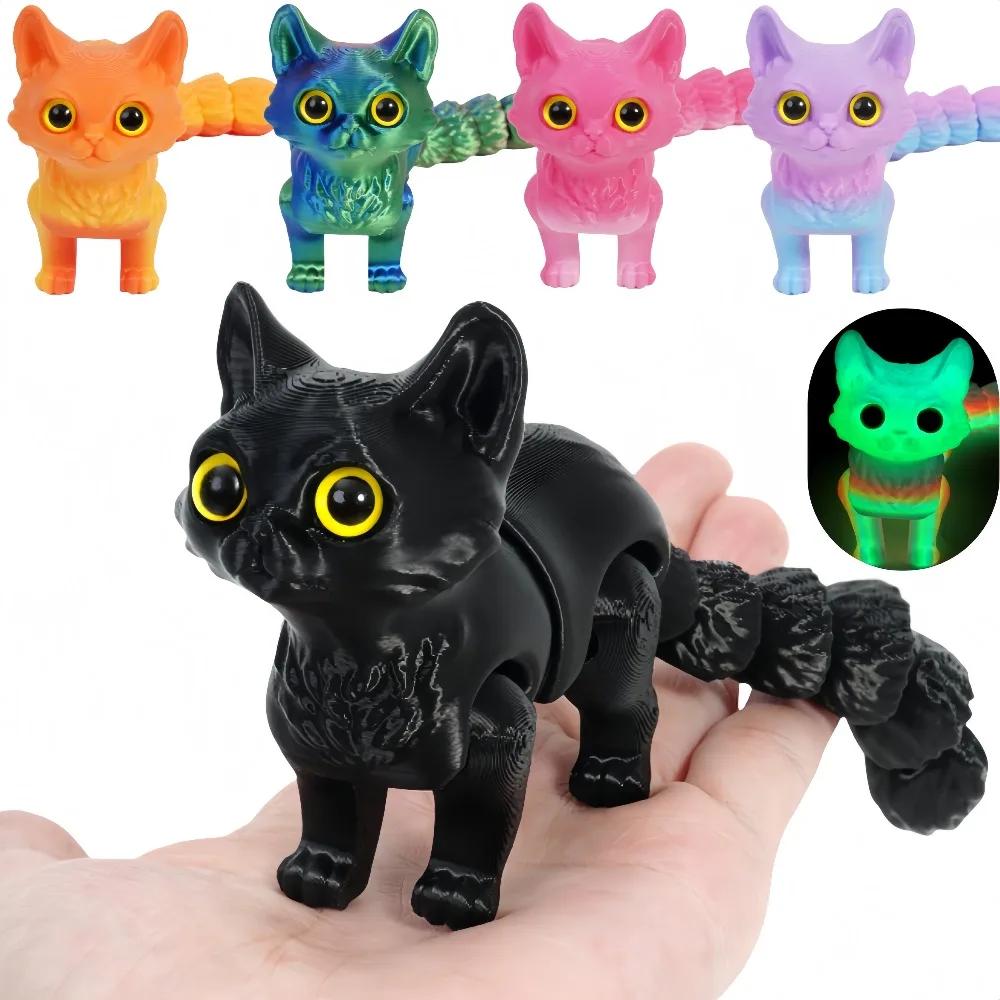 3D Printed Cute Cats Fidget Toys Tail Joint Movable Kawaii Kitten Room Decor Car Decoration Desktop Decorations Gifts To Friends