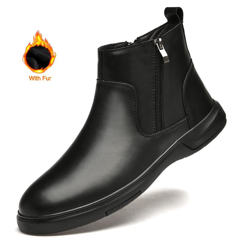 New Men's Black Ankle Boots Casual Side-Pull Warm Formal Boots Soft-Soled Comfortable And Anti-Slip Fashionable Walking Boots