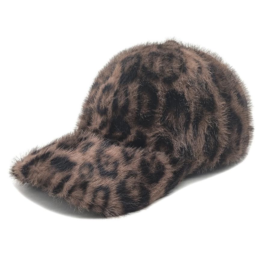 

Chic Leopard Print Plush Baseball Cap for Women - Lightweight, Adjustable, Perfect for Fall/Winter Adjustable шоколадний