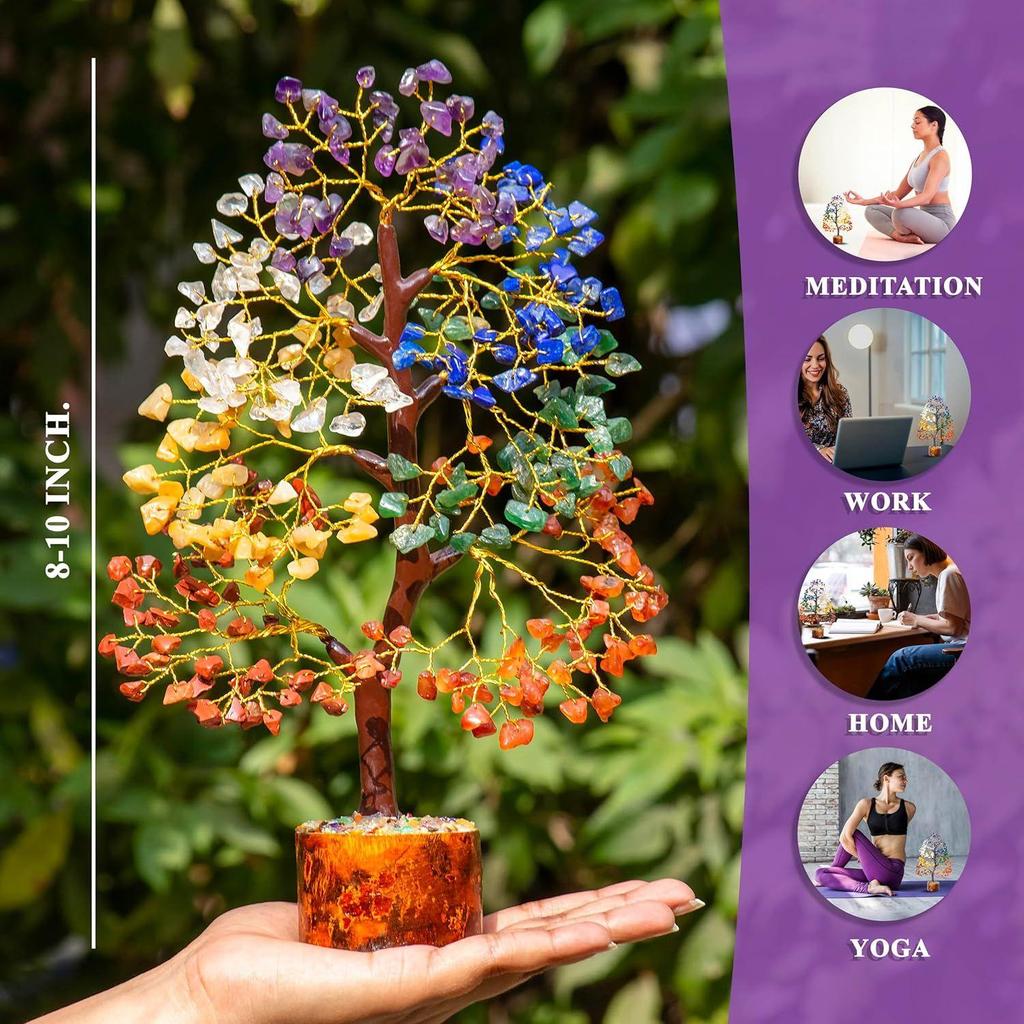 Seven Chakra Crystal Tree | Decorative Artificial Tree for Home & Office | Feng Shui Good Luck Tree for Living Room & Hall | Unique Gift