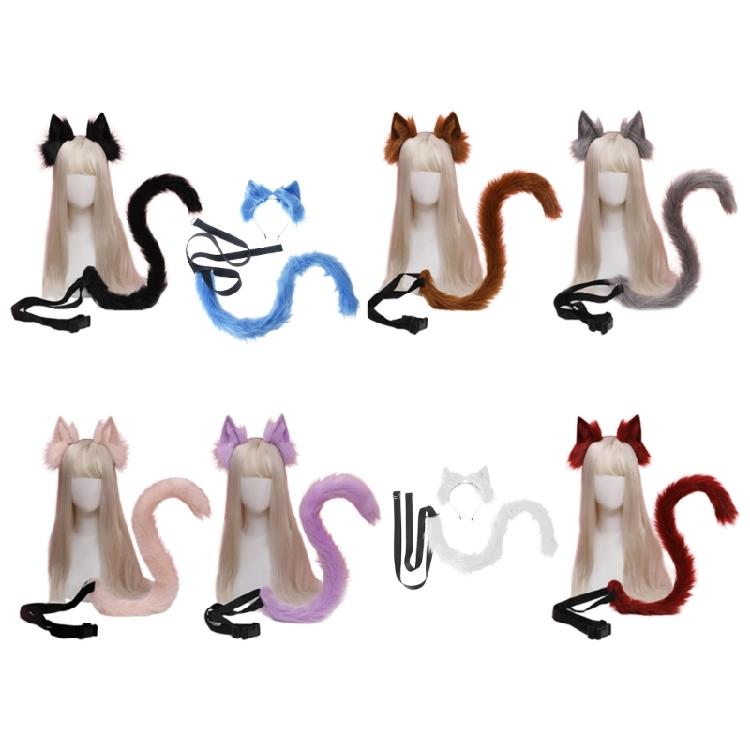 Anime Cosplay Props Cats Ears Hairhoop Tail Set Halloween Party Role Playing violetto