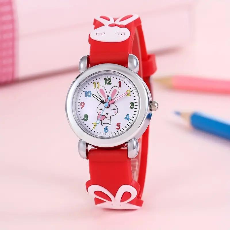 Children's Cartoon Cute Bunny Quartz Silicone Watch Elementary School Girls Boys Children's Watch 3D Silicone Strap