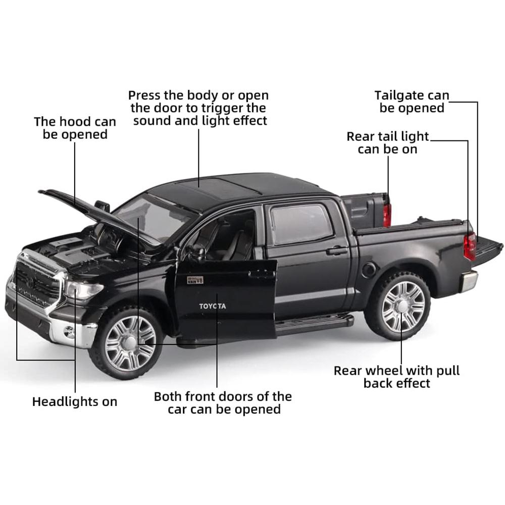 Toyota Tundra Pickup-Trucks im Maßstab 1/32, Druckguss-Autos, Modellspielzeug, Zinklegierungsspielzeug mit Ton und Licht, Rückzug, Geburtstagsgeschenke für Kinder