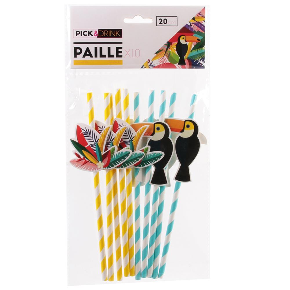 Les Trésors De Lily [Q8118] - Set de 10 pailles décoratives 'Tropical' bleu jaune - 20 cm