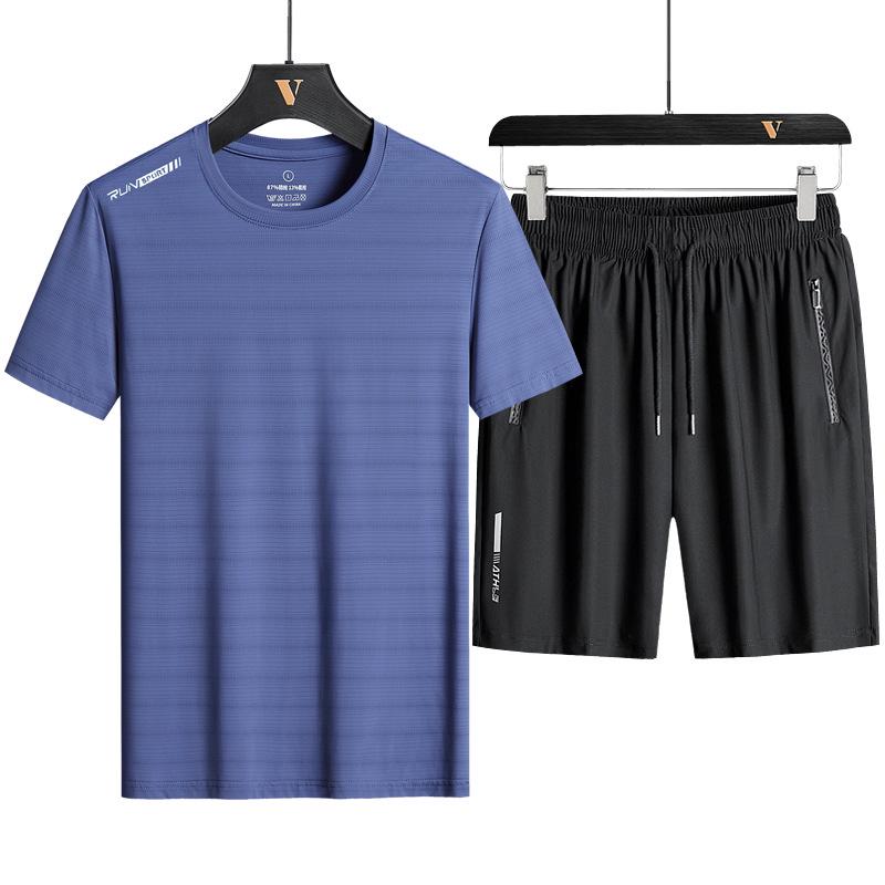 Men's Quick-Dry Ice Silk Sports Set - Lightweight, Breathable Summer Short-Sleeve Top and Casual Shorts