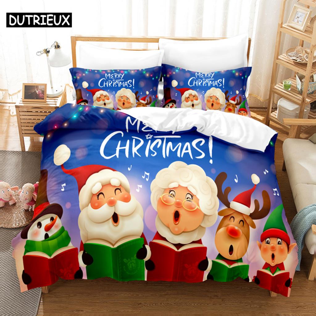 Blue Christmas Quilt Cover Kit Queen Size Size Luxury King Size Full Single Size Size Double Size Bed 3D Pattern Quilt Case Linen Pillowcase Single