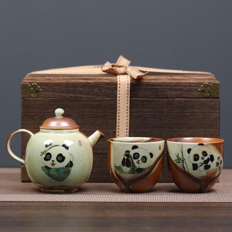 Easy She Ceramic Hand-painted Panda Travel Tea Set