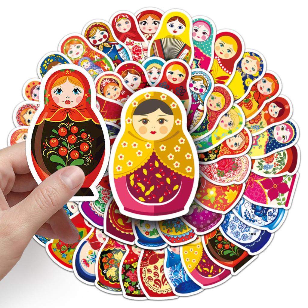 50-Piece Waterproof Russian Nesting Doll Cartoon Stickers for Phone Cases and Journals