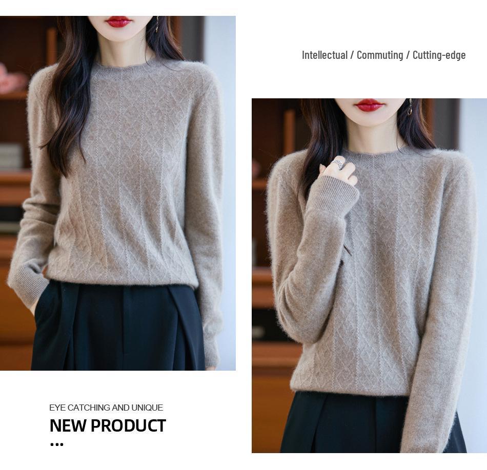 Vintage-Style 100% Wool Seamless Sweater with Ribbed Collar