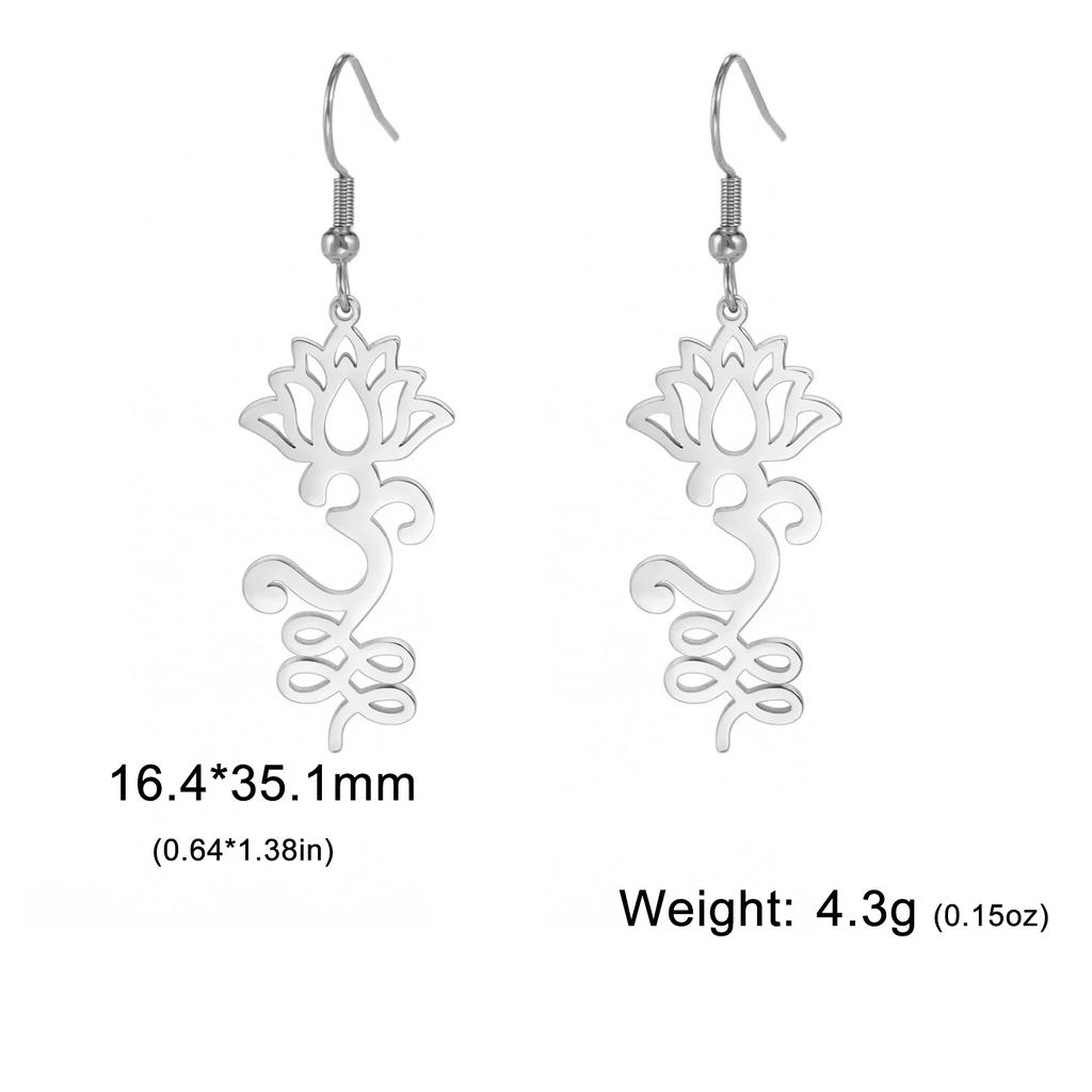 Skyrim Unalome Lotus Flower Dangle Earrings Stainless Steel Yoga Buddhism Pendant Drop Earring Spiritual Jewelry Gift for Women