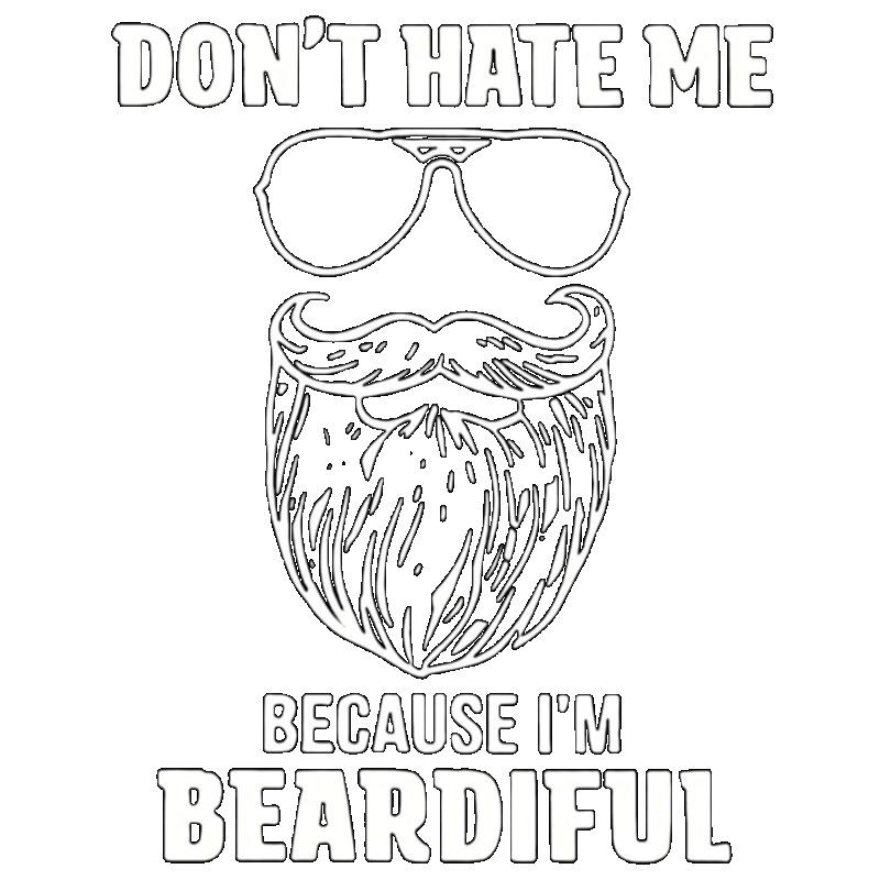 Black T-Shirt with Beard and Sunglasses Graphic and Text Don't Hate Me Because I'm Beardiful for Casual Wear