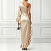 Women's Color Satin Off Shoulder Ruched Irregular Hem Dress for Cocktail Party