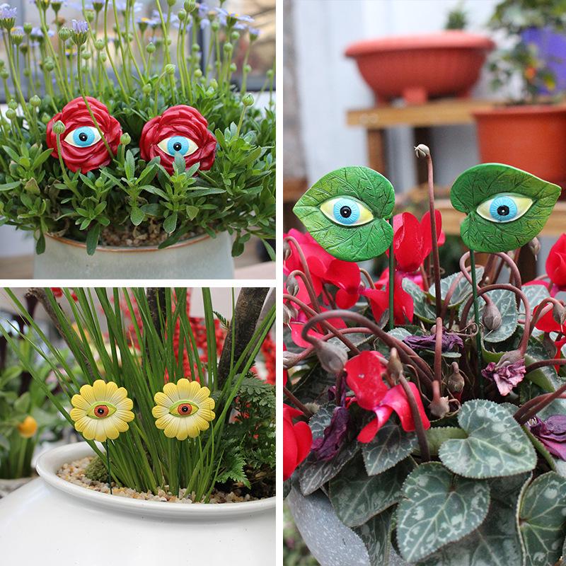 Outdoor Garden Patio Colorful Simulation Eyes Set Of 6 Flower Arrangement Rustic Resin Insert Decorative Ornament