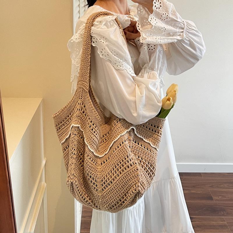 Exquisite Fashion Hand-knitted Hollow Women's Tote Bag New Casual Versatile Shoulder Bag Shopping Bag