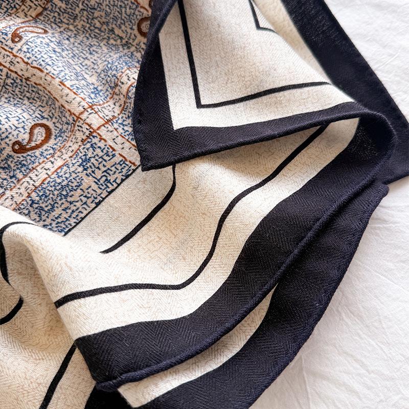 Four Seasons Silk Wool Medium Square Scarf 65 * 65cm Silk Wool Scarf Women's Light Luxury Premium Versatile Silk Scarf Shawl